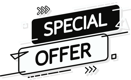 Special offer flat blue banner. Discount tag, app icon. Vect